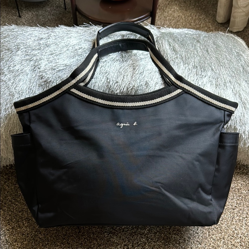 Agnes B. Black Nylon Tote Bag